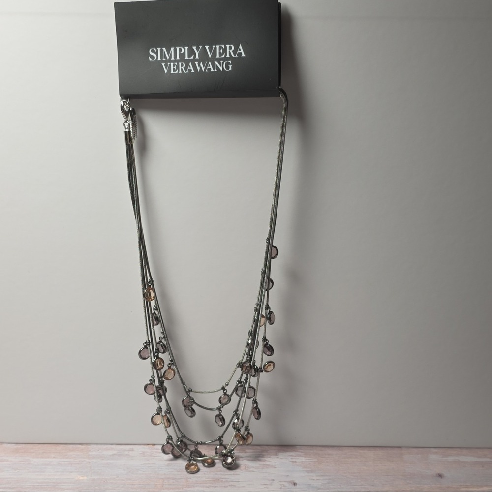 Simply Vera Vera Wang Layered Multi-Strand Beaded Crystal Necklace Silver